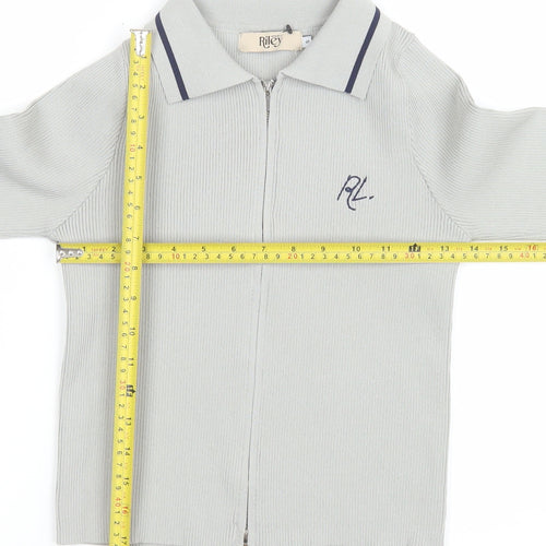 Riley Women Grey Collared Zip-Up Long Sleeve Polo Top Size S