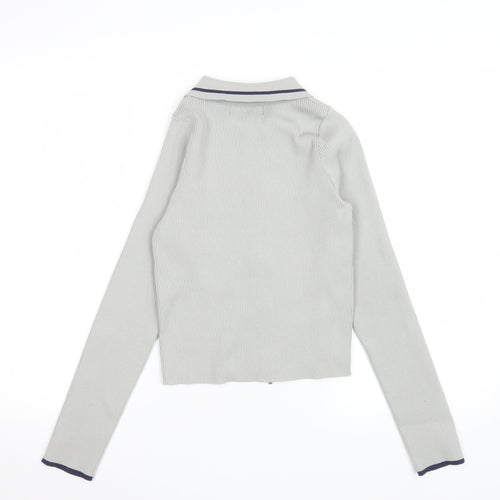 Riley Women Grey Collared Zip-Up Long Sleeve Polo Top Size S