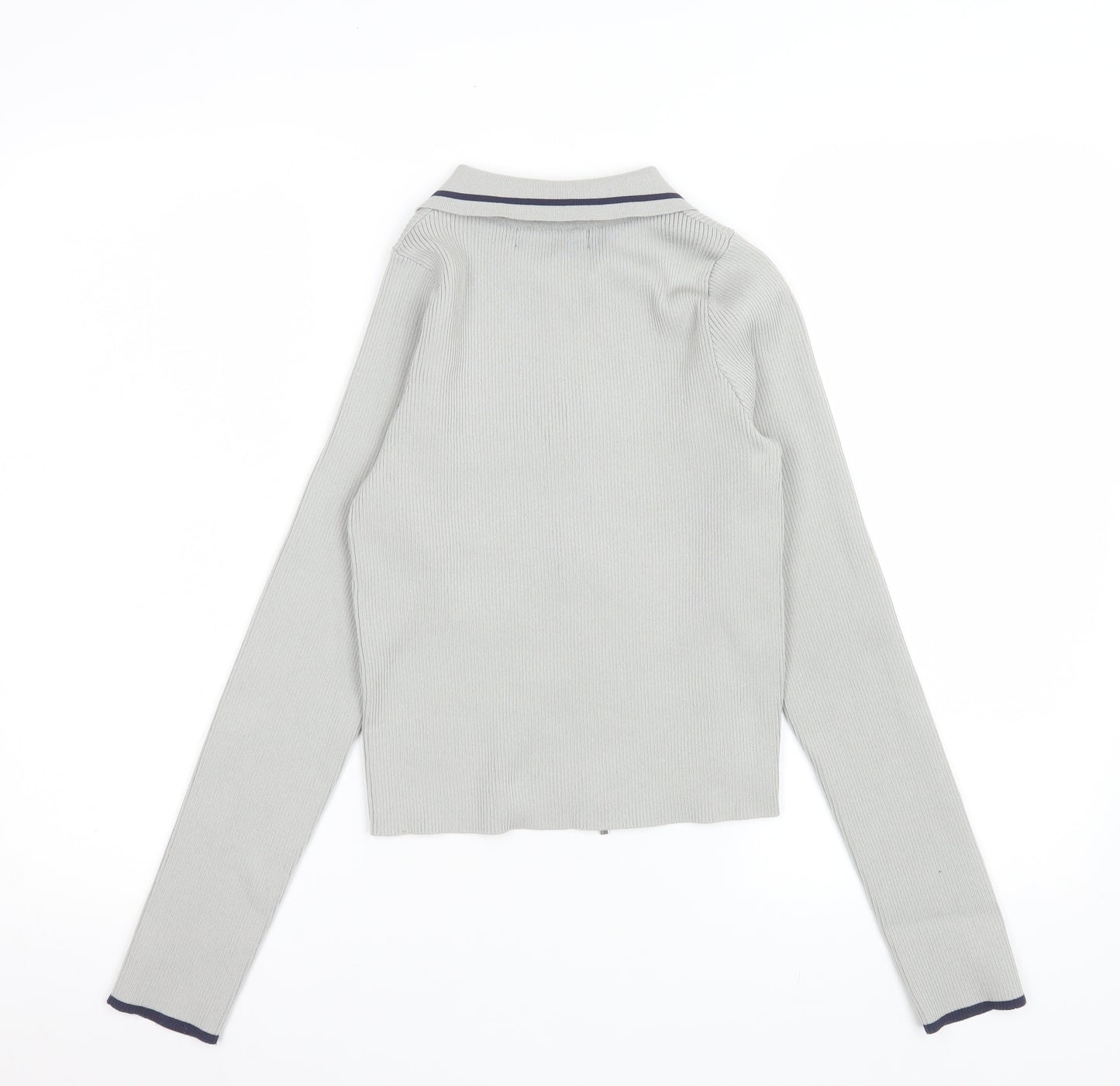 Riley Women Grey Collared Zip-Up Long Sleeve Polo Top Size S