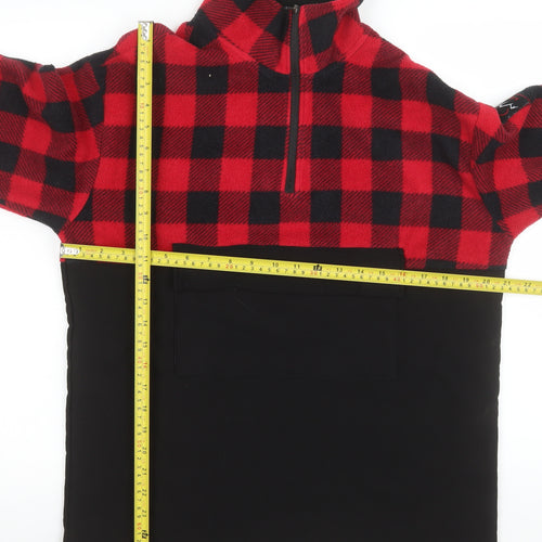 AGORA Men's Red Black Check 1/4 Zip Fleece Pullover Sweatshirt Size S