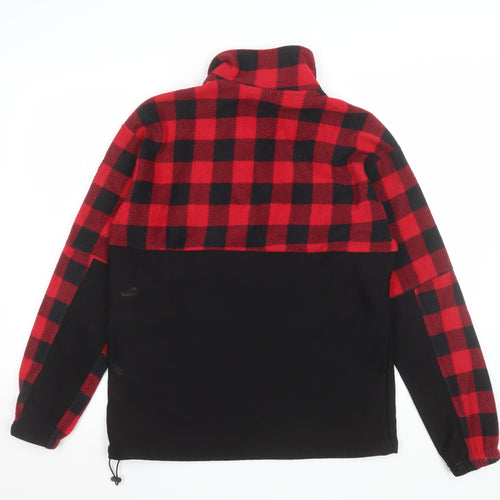 AGORA Men's Red Black Check 1/4 Zip Fleece Pullover Sweatshirt Size S
