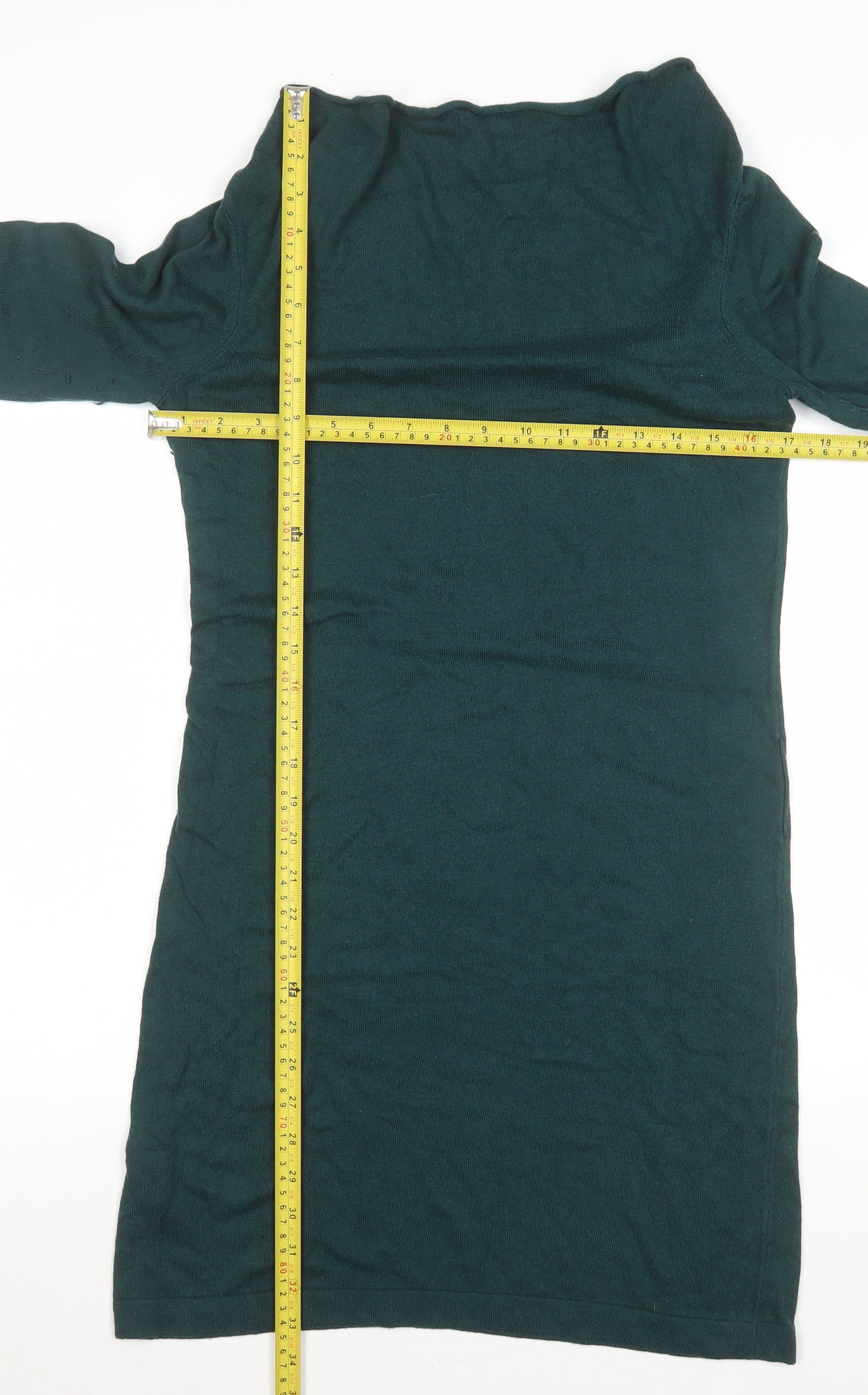 Promod Women Green Knit Cowl Neck Shift Dress Size M
