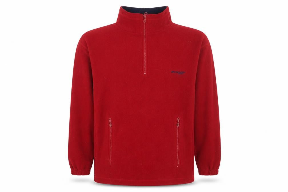 Front view of Dunlop Men’s Red Fleece 1/4 Zip Pullover Sweatshirt, size L