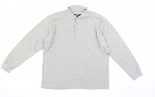 Oakmont Men's Grey Long Sleeve Cotton Polo Shirt Size L