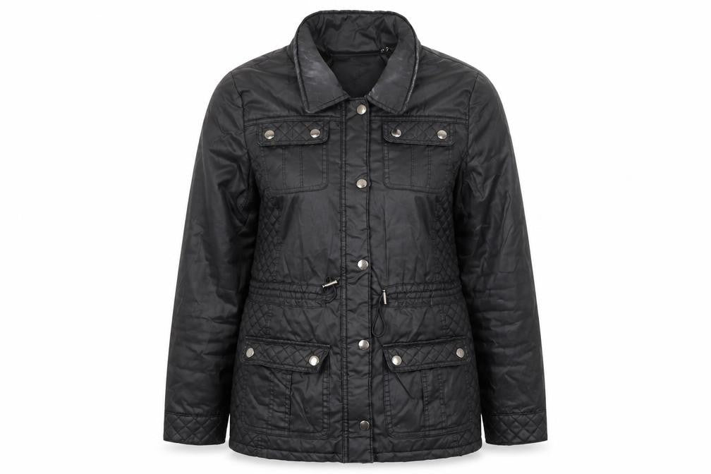 Front view of RJR.John Rocha Women's Black Quilted Cotton Jacket, size 16