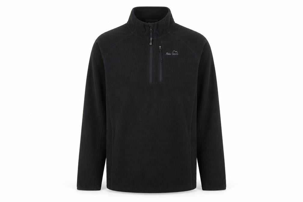 Front view of Peter Storm Men's Black Fleece 1/4 Zip Pullover Sweatshirt L