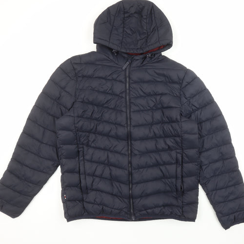 Joules Men's Navy Hooded Puffer Jacket L Quilted Polyamide Winter Coat