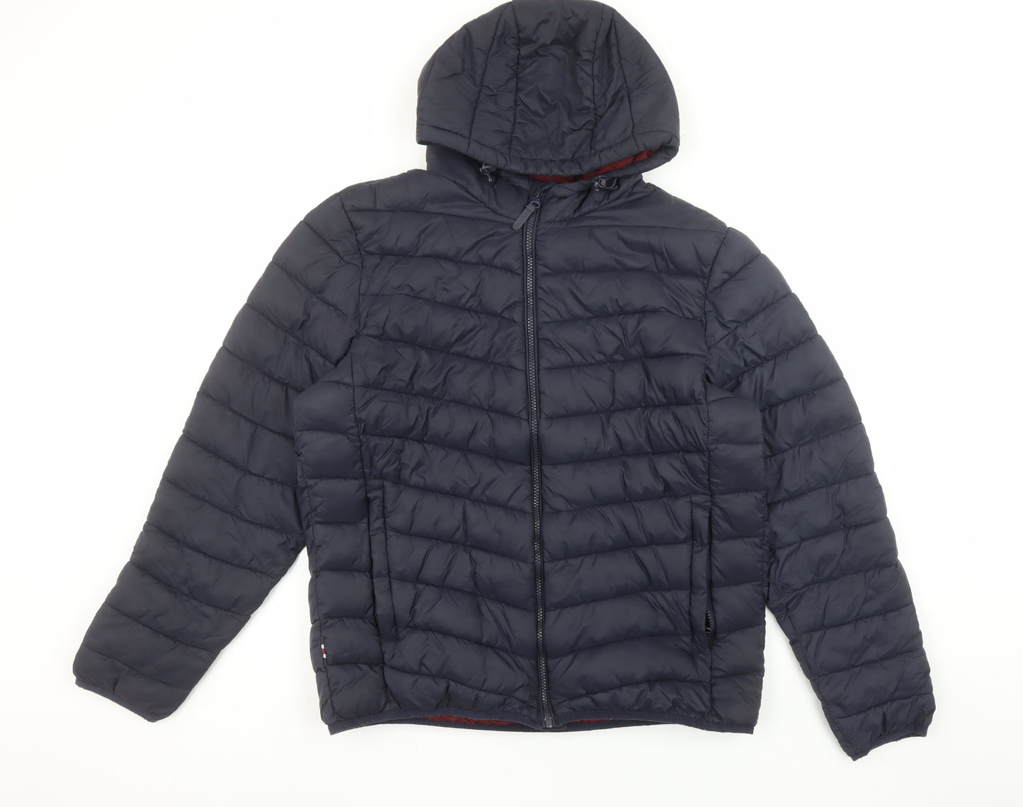 Joules Men's Navy Hooded Puffer Jacket L Quilted Polyamide Winter Coat