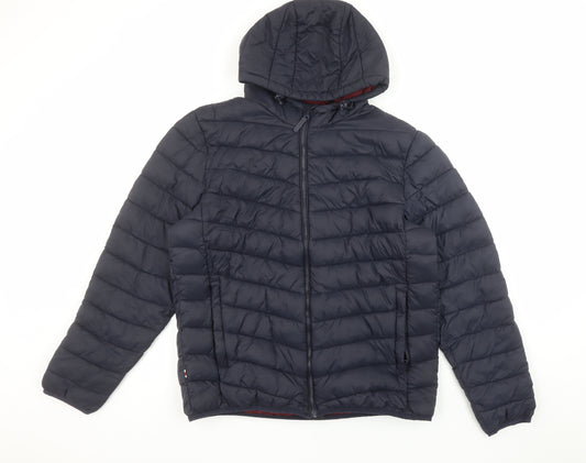 Joules Men's Navy Hooded Puffer Jacket L Quilted Polyamide Winter Coat