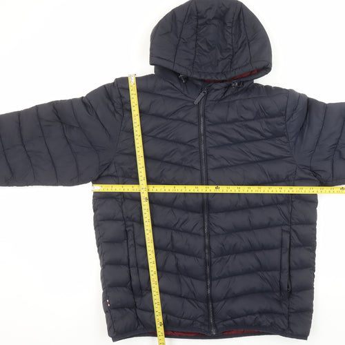 Joules Men's Navy Hooded Puffer Jacket L Quilted Polyamide Winter Coat