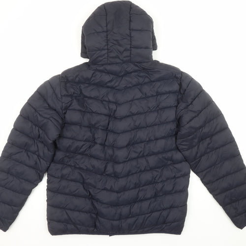 Joules Men's Navy Hooded Puffer Jacket L Quilted Polyamide Winter Coat