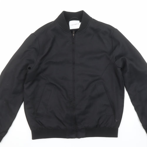 Topman Men's Black Bomber Jacket Size M 40in Polyester Lined Zip