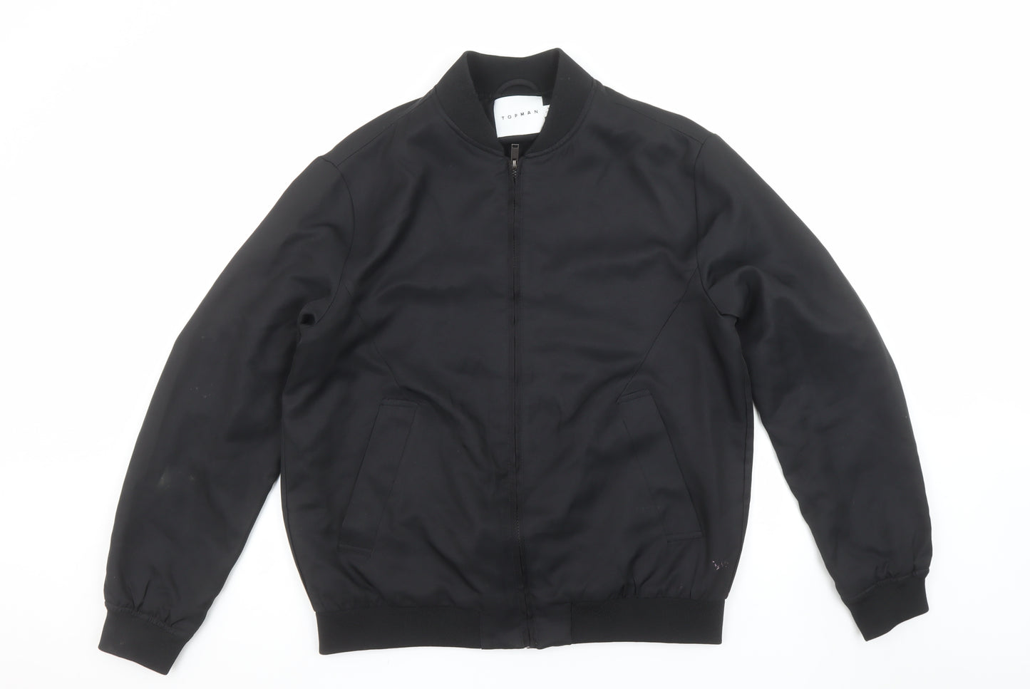 Topman Men's Black Bomber Jacket Size M 40in Polyester Lined Zip