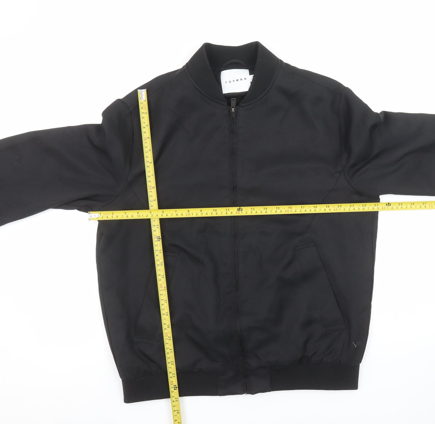 Topman Men's Black Bomber Jacket Size M 40in Polyester Lined Zip