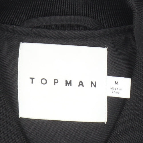 Topman Men's Black Bomber Jacket Size M 40in Polyester Lined Zip