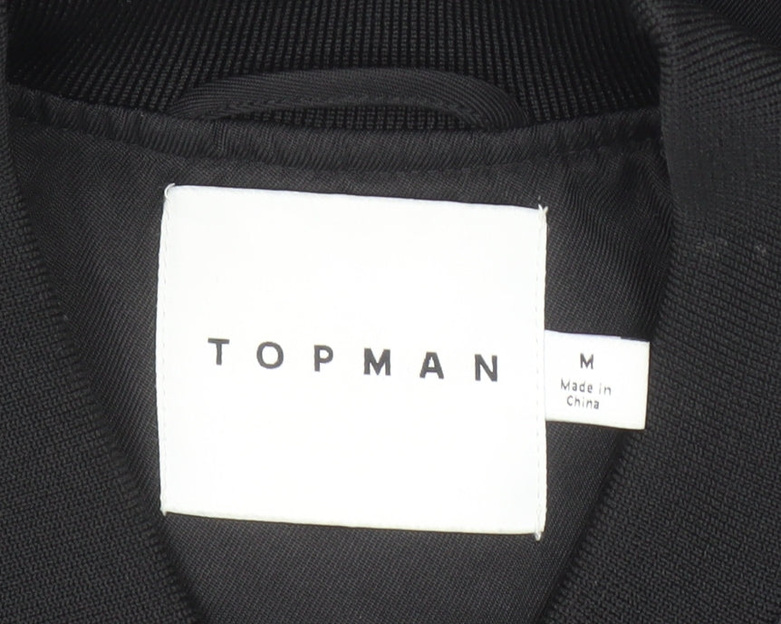 Topman Men's Black Bomber Jacket Size M 40in Polyester Lined Zip
