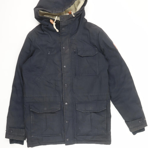 Henry Choice Men's Blue Hooded Parka Jacket Size M Lined Winter Coat
