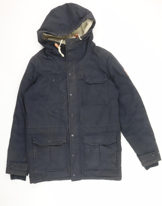 Henry Choice Men's Blue Hooded Parka Jacket Size M Lined Winter Coat