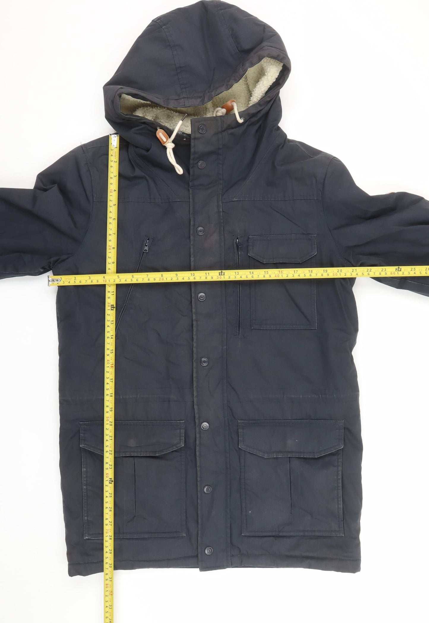 Henry Choice Men's Blue Hooded Parka Jacket Size M Lined Winter Coat