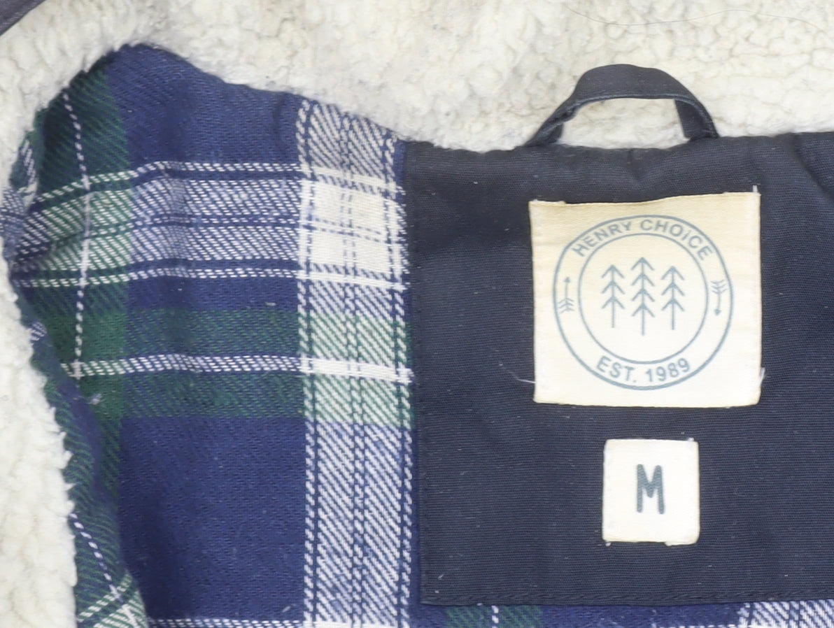 Henry Choice Men's Blue Hooded Parka Jacket Size M Lined Winter Coat