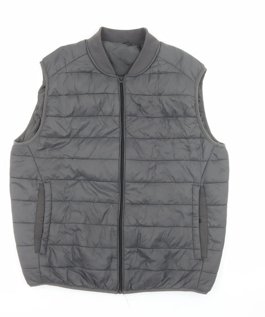 ZARA Men's Grey Quilted Nylon Waistcoat Gilet Size L Casual