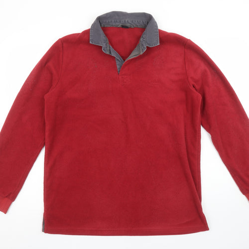 Cotton Traders Mens Red Collared Fleece Henley Sweatshirt M