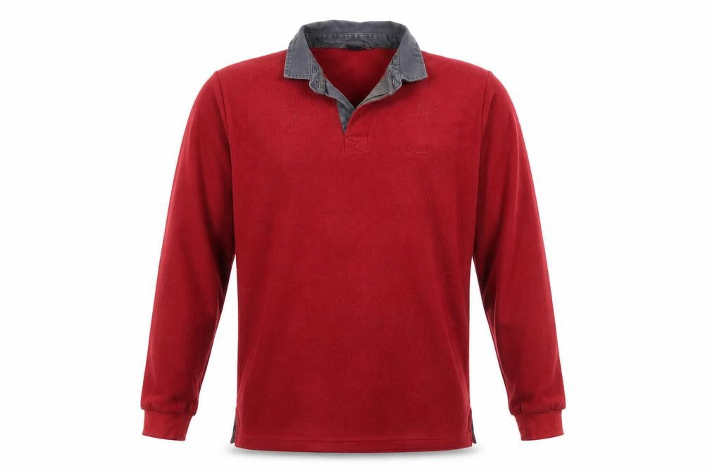 Front view of Cotton Traders men’s red collared fleece henley sweatshirt m