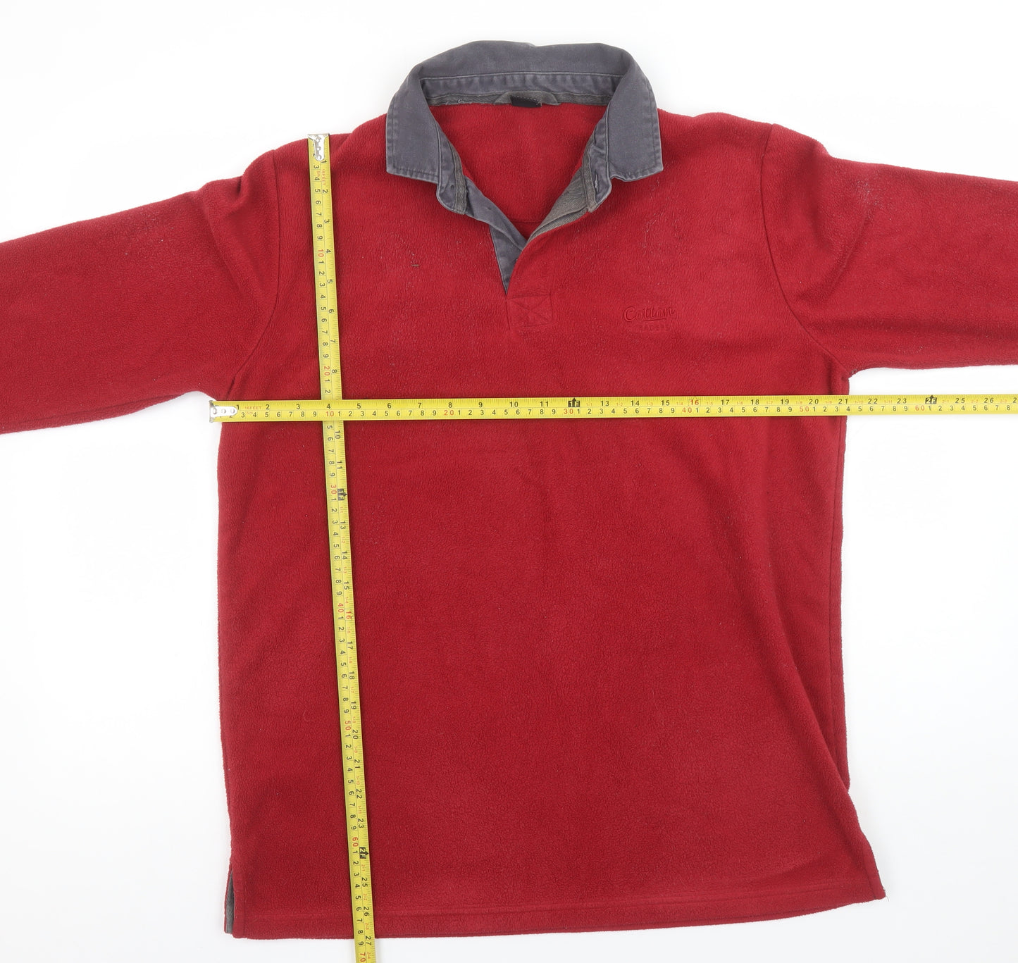 Cotton Traders Mens Red Collared Fleece Henley Sweatshirt M