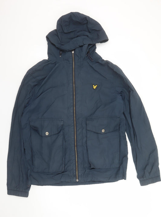 Lyle & Scott Men's Blue Hooded Windbreaker Jacket Size L