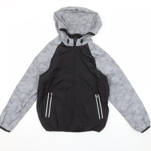 George Boys Black Grey Camouflage Hooded Windbreaker Jacket 8-9 Years