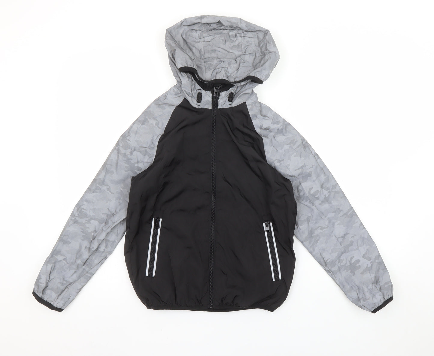 George Boys Black Grey Camouflage Hooded Windbreaker Jacket 8-9 Years