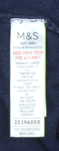 Marks and Spencer Men’s Blue Cotton V-Neck Pullover Jumper L