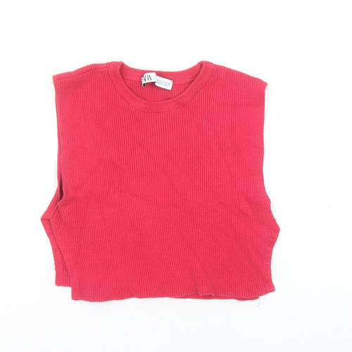 Zara Women Red Cropped Ribbed Tank Top Size 12 Cotton Blend