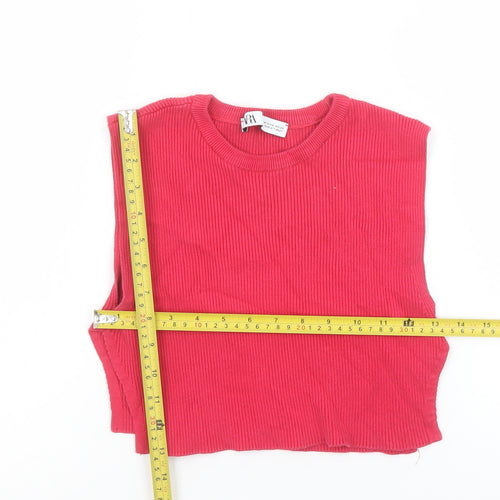 Zara Women Red Cropped Ribbed Tank Top Size 12 Cotton Blend