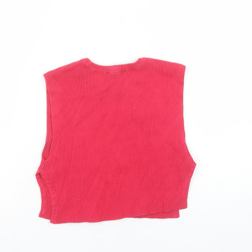 Zara Women Red Cropped Ribbed Tank Top Size 12 Cotton Blend