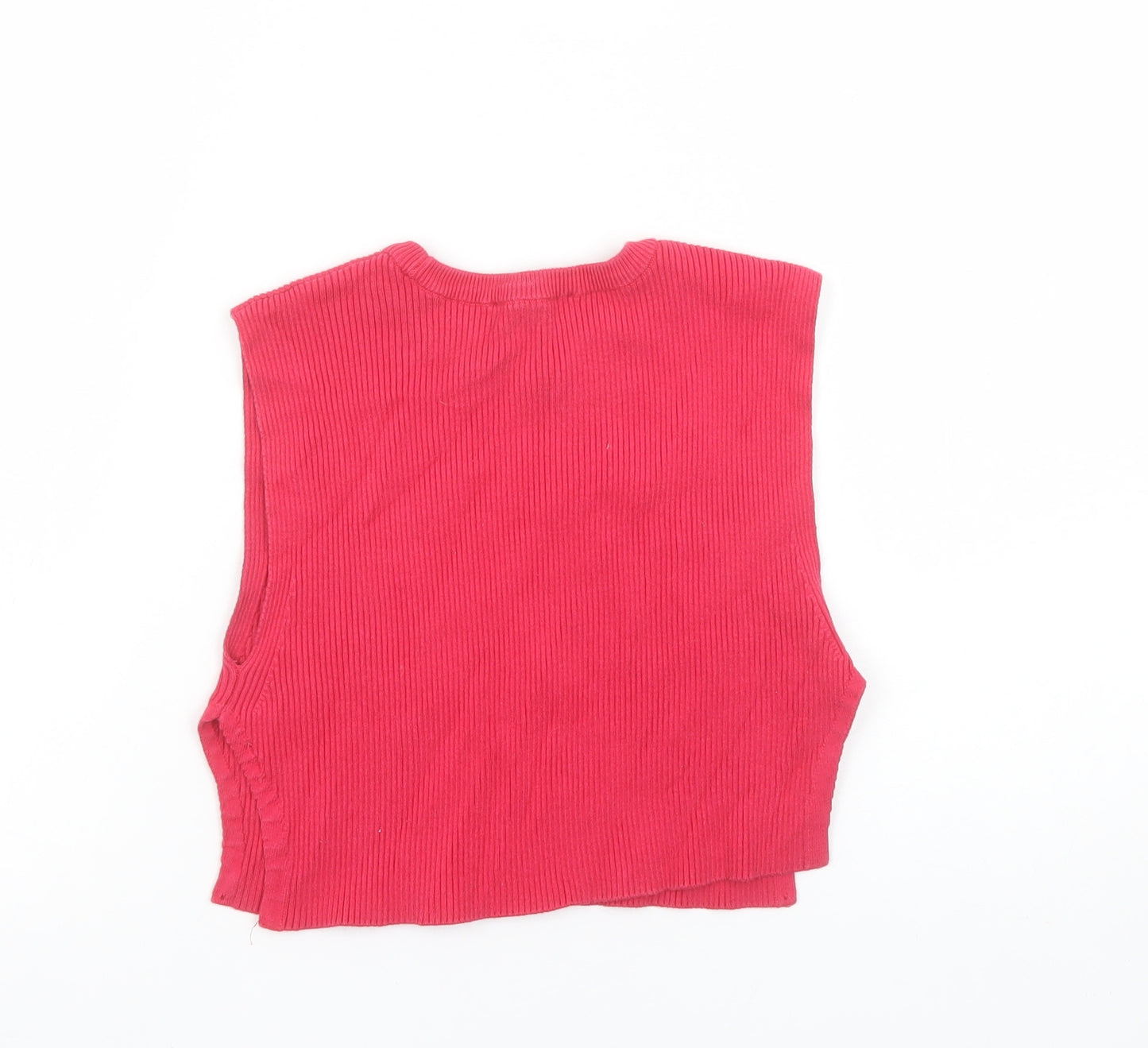 Zara Women Red Cropped Ribbed Tank Top Size 12 Cotton Blend