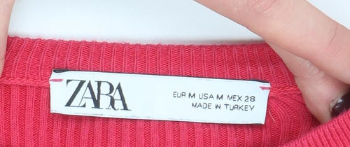 Zara Women Red Cropped Ribbed Tank Top Size 12 Cotton Blend