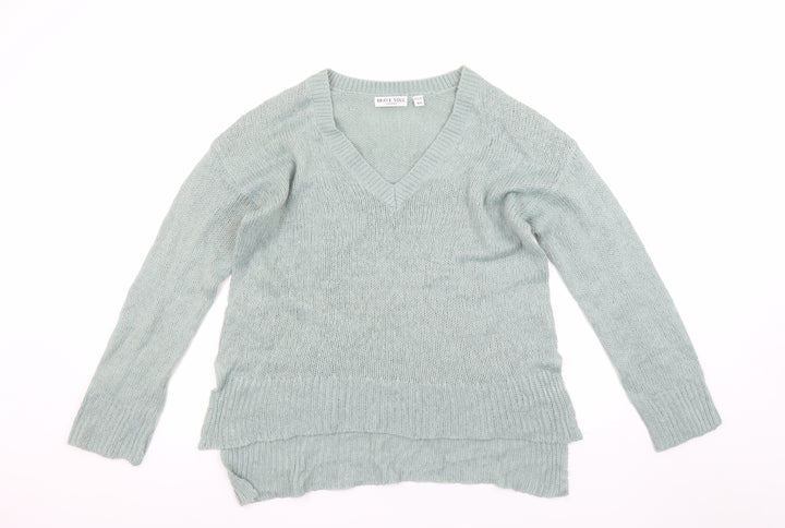 Brave Soul Womens Green V-Neck Knit Long Sleeve Pullover Jumper XS