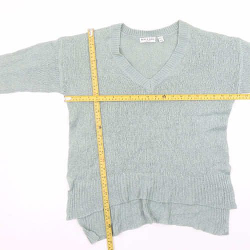 Brave Soul Womens Green V-Neck Knit Long Sleeve Pullover Jumper XS