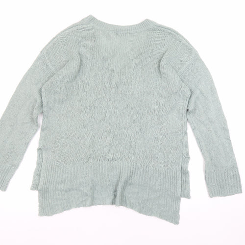 Brave Soul Womens Green V-Neck Knit Long Sleeve Pullover Jumper XS