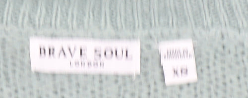 Brave Soul Womens Green V-Neck Knit Long Sleeve Pullover Jumper XS