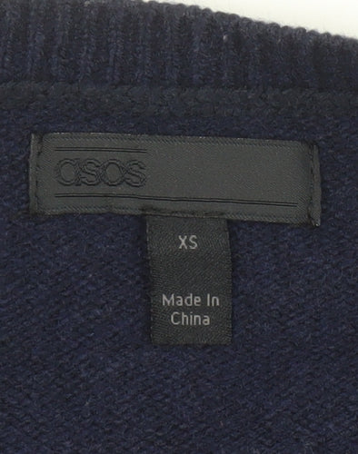 ASOS Men's Blue Lambswool Crew Neck Jumper XS Long Sleeve