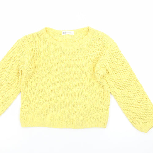 H&M Girls Yellow Knitted Pullover Jumper Size 7-8 Years Polyester