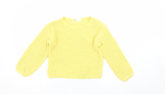 H&M Girls Yellow Knitted Pullover Jumper Size 7-8 Years Polyester