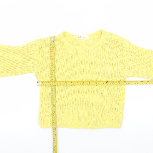 H&M Girls Yellow Knitted Pullover Jumper Size 7-8 Years Polyester