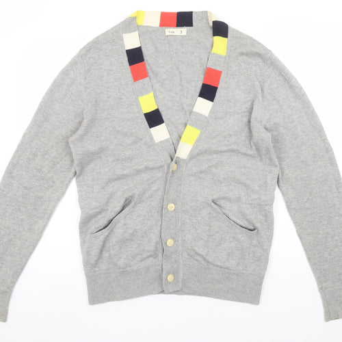 Folk Men's Grey Cotton Wool V-Neck Cardigan Size M