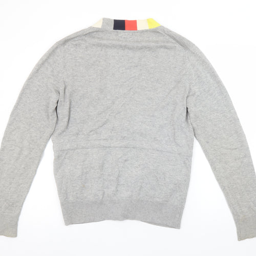 Folk Men's Grey Cotton Wool V-Neck Cardigan Size M