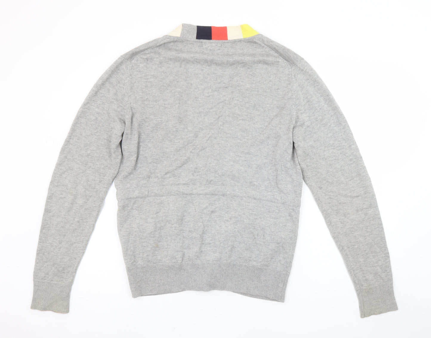 Folk Men's Grey Cotton Wool V-Neck Cardigan Size M