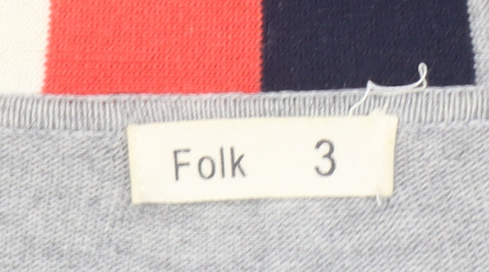 Folk Men's Grey Cotton Wool V-Neck Cardigan Size M