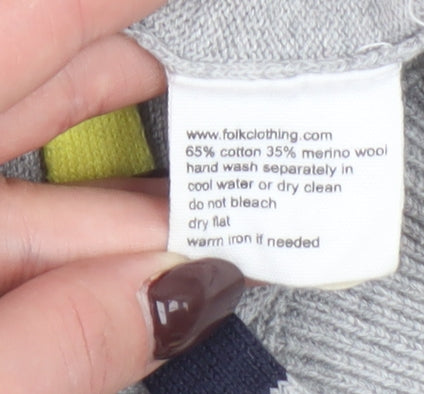 Folk Men's Grey Cotton Wool V-Neck Cardigan Size M